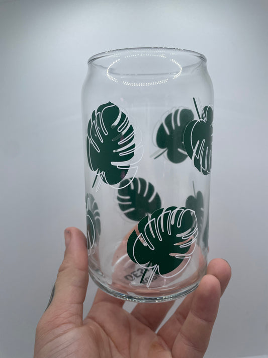 Monstera Pattern Glass 16 oz cup