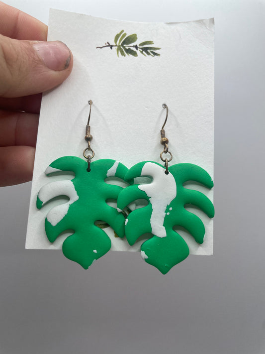 Variegated Monstera Clay Earrings