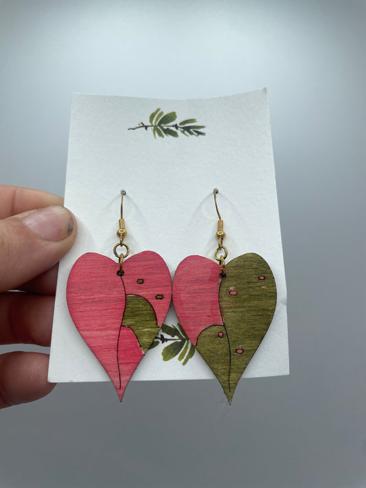 Philodendron Pink Princess Wooden Earrings