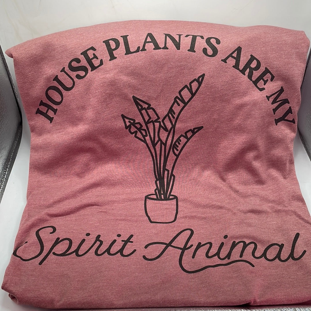 ‘Houseplants are my spirit animal’ pink short sleeve t-shirt