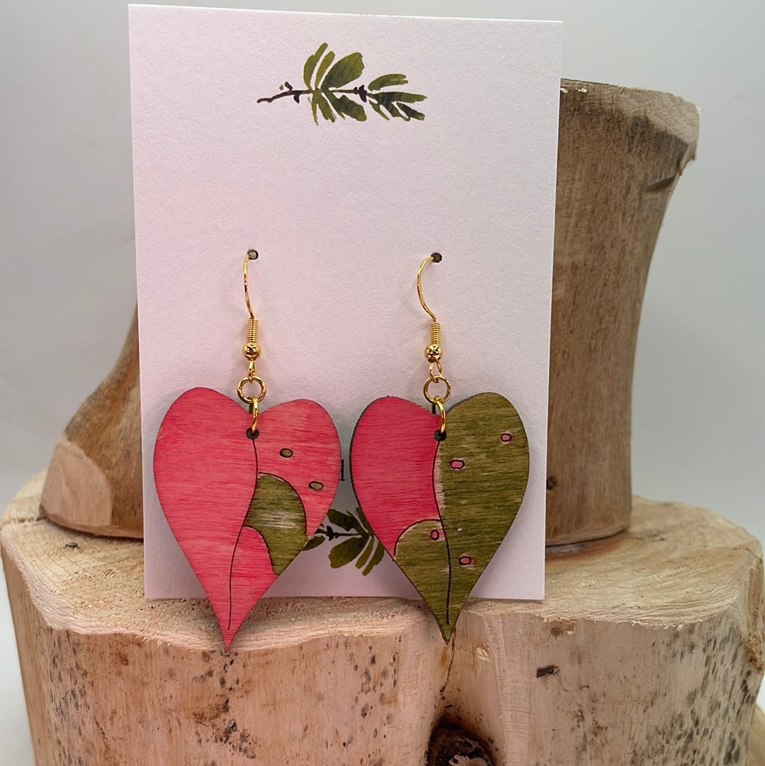 Philodendron Pink Princess Wooden Earrings